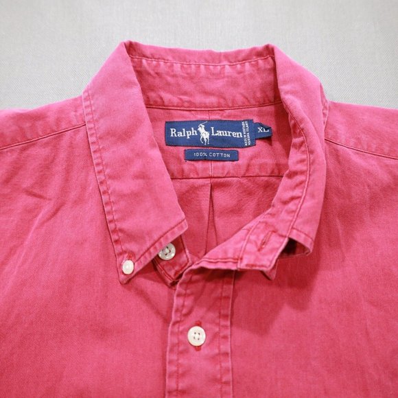 Ralph Lauren Embroidered Pony Button Up Shirt XL Mens Red Long Sleeve - Picture 2 of 8